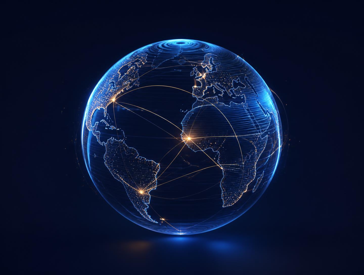 Abstract glass globe with illuminated international flight paths